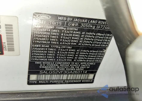 2016 Land Rover Range Rover Hse z USA, uszkodzony, nr VIN SALGS2VF3GA263114